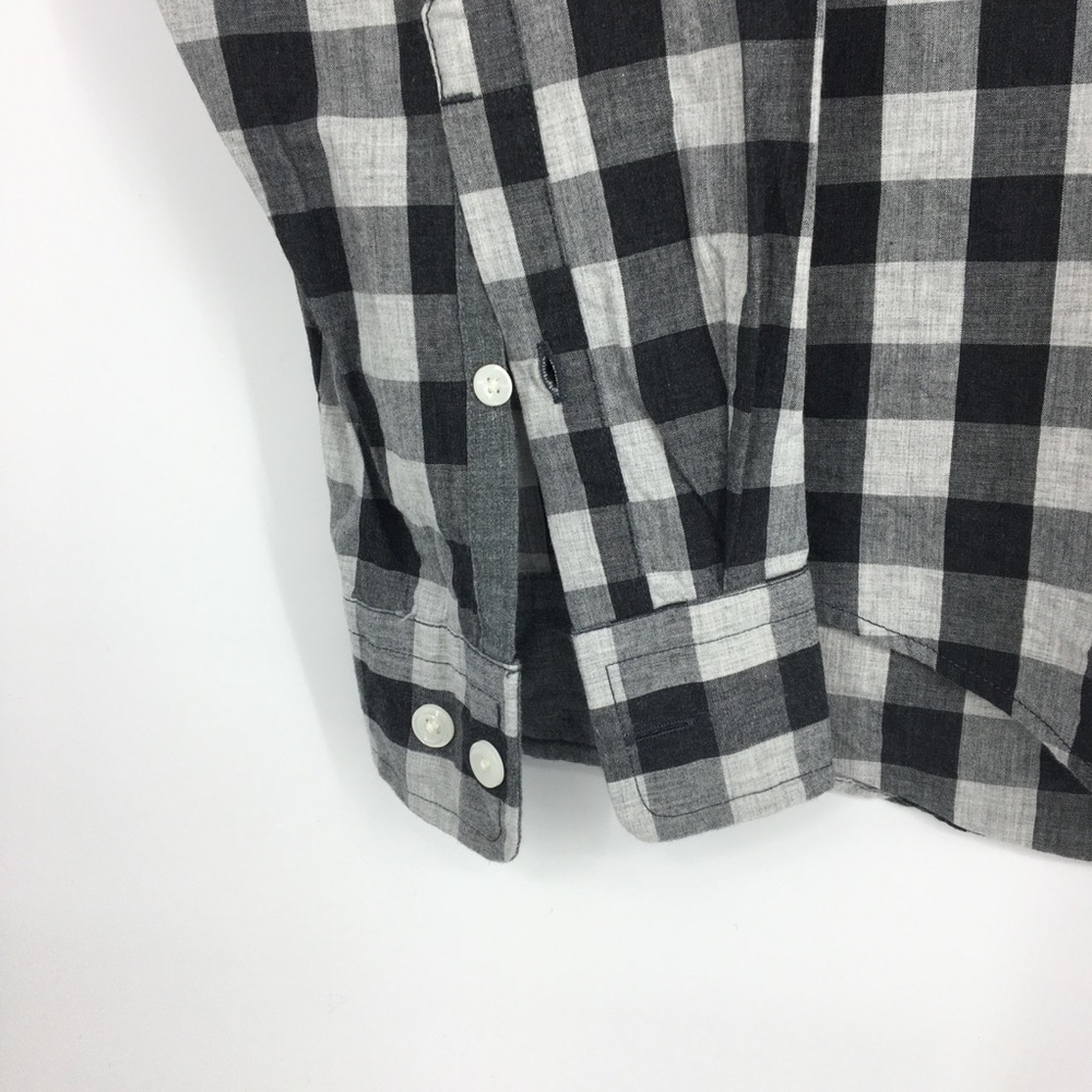 Express Men Black Checked Plaid Button Up Shirt - image 5